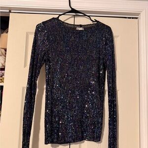 Free People Black Sequin Long Sleeve Top